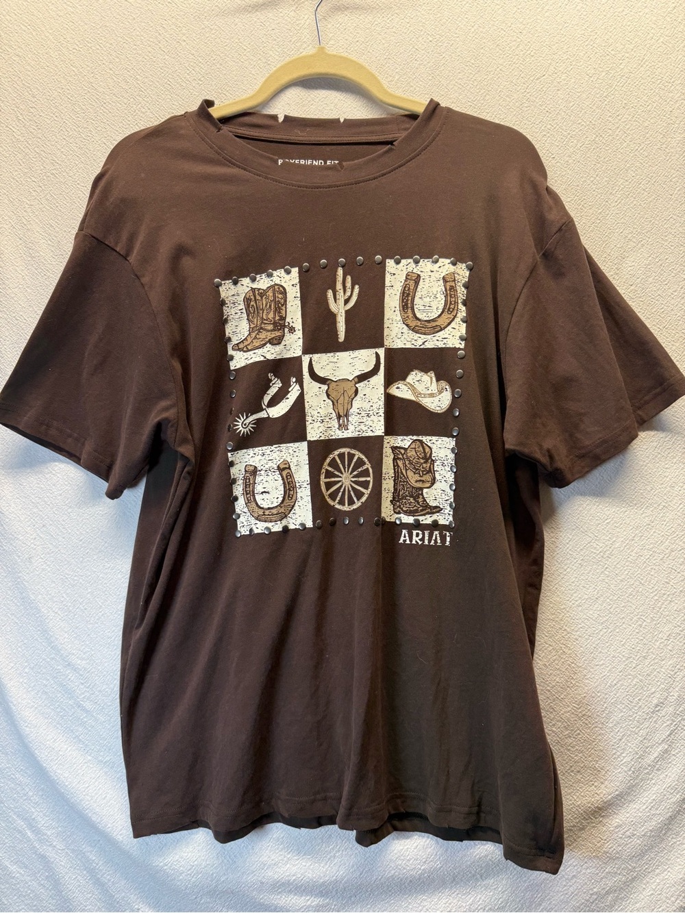 Ariat Western Mole Checkerboard Graphic Short Sleeve Boyfriend fit T Shirt Brown